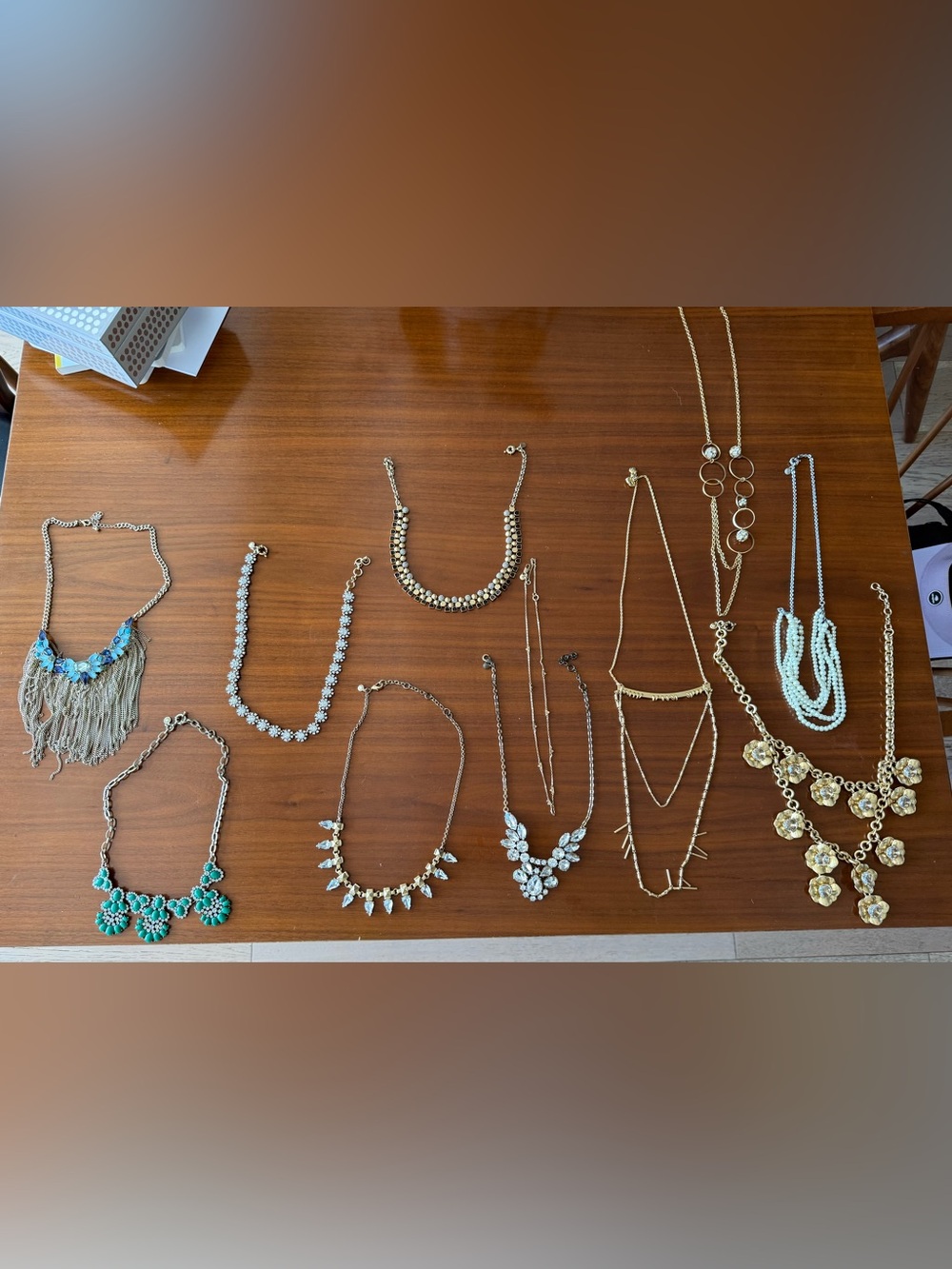Statement Necklaces Lot - 11 Pieces | Gold, Silver, and Crystal Mix